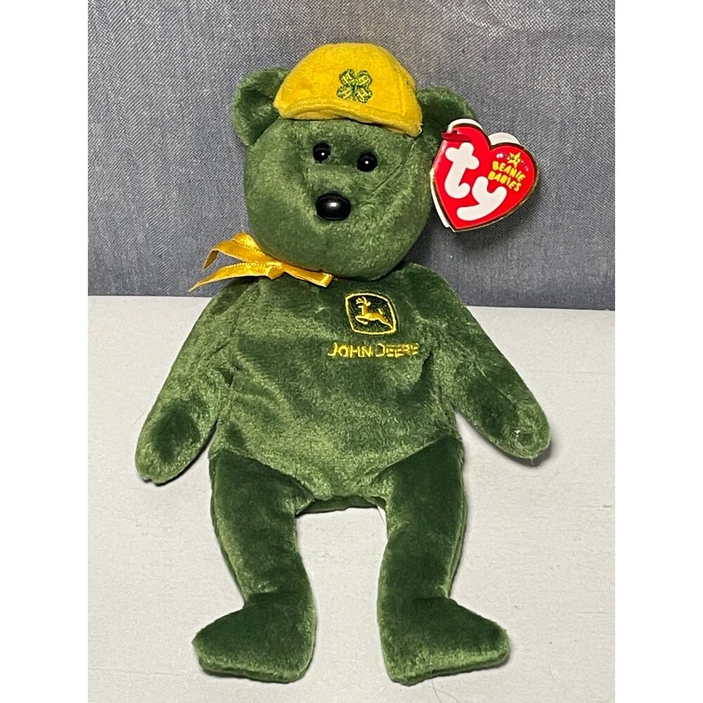 Ty Beanie Baby Johnny John Deere 4-H Bear 2006 Green Plush w Swing Tag